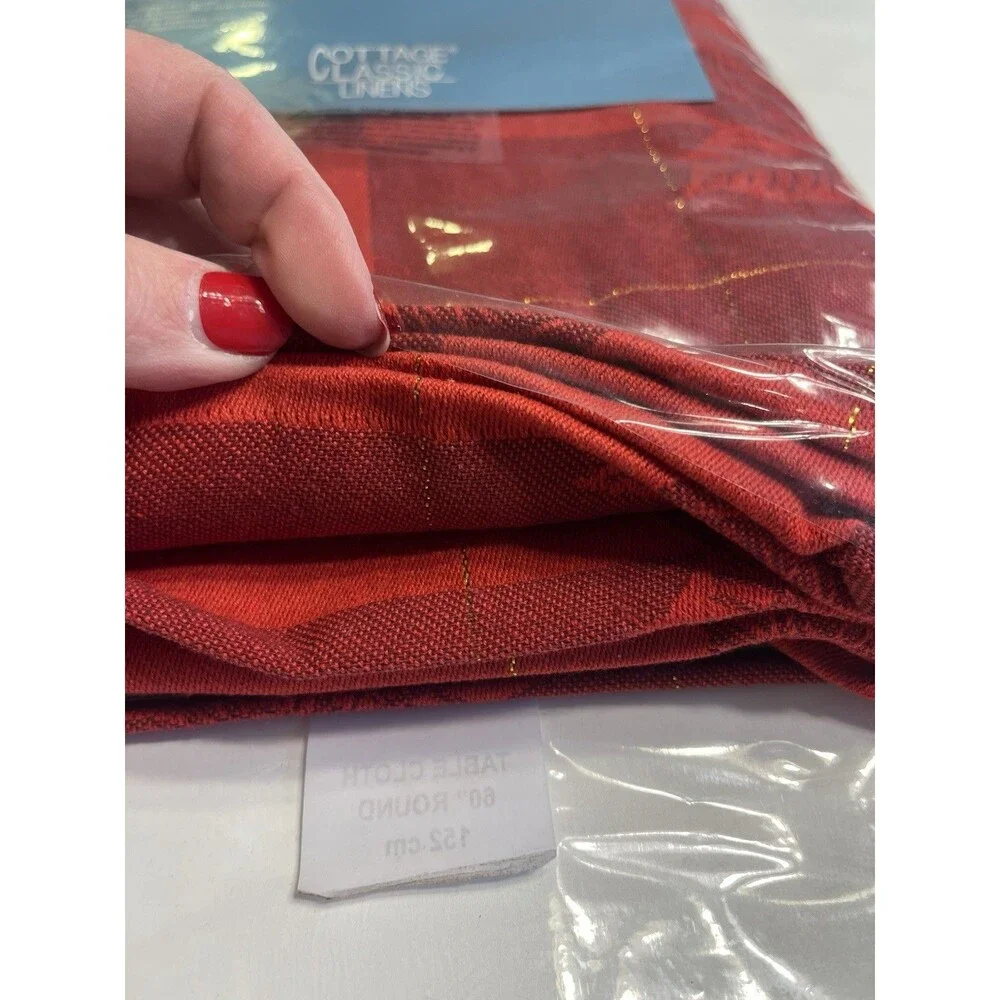Cottage Classic Linens Poinsettia Square Jacquard 60” Round Red Tablecloth